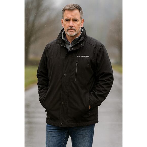 Michael Kors Men’s Black Jacket XL Polyester Weather Resistant Coat - Picture 1 of 6